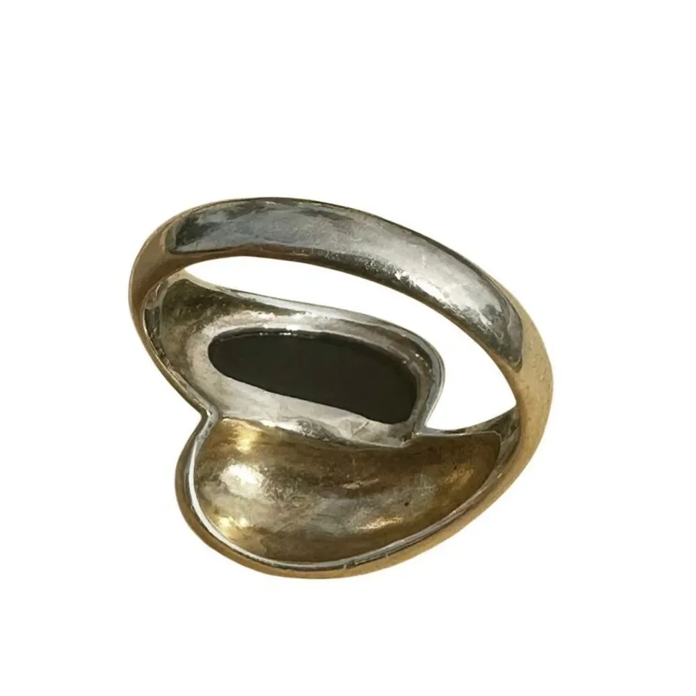 Sterling Silver Sculptural Ring with Black Cabochon
